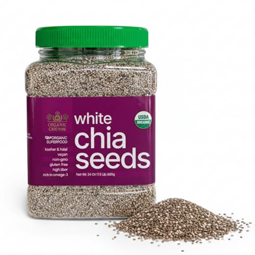 Golden Crown Organic Chia Seeds - Gluten Free, Non GMO, Kosher & Vegan White Chia Seeds Organic - Mild Flavor Suitable for Chia Puddings, Smoothies, Baking, Oatmeal, Yogurt, Sauces & Everyday Cooking, 24 Oz (1.5 Lb)