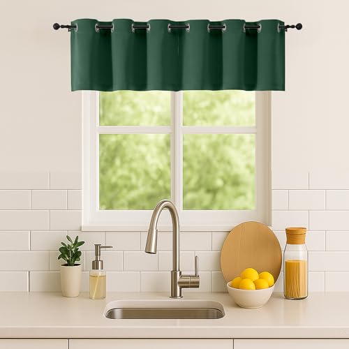 Image of Simplebrand Ever Green Window Valance for Kitchen 14 Inches Long 2 Panels Set, Room Darkening Valance Curtains for Living Room, Grommet Short Privacy Kitchen Curtains for Bedroom Kids Room, 40Wx14L