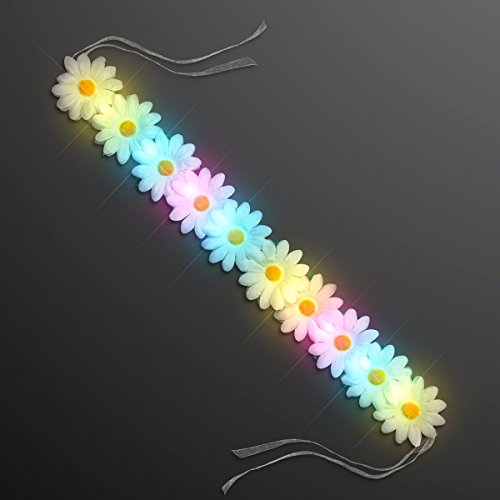 FlashingBlinkyLights Light Up White Daisy Chain with Multicolor LED Lights- Use as a Flower Crown Headband, Floral Sash or Belt One Size4