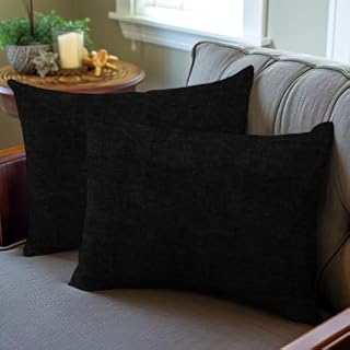 Encasa Chenille Cushion Covers Set of 2 | Mustard - (16"x16") (40x40 cm) | Decorative Accent Square Throw Pillow Cases For Couch, Home Decor, Sofa