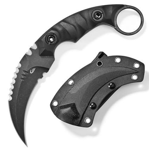 Ccanku C1691N Fixed Blade Knife,D2 Steel Nylon Fiberglass Handle Outdoor Claw Knife for Survival, Hiking, Camping with Kydex Sheaths(Black)