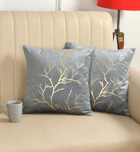 Stuffique Velvet Foil Cushion Covers 24 inch x 24 inch Set of 2, Grey
