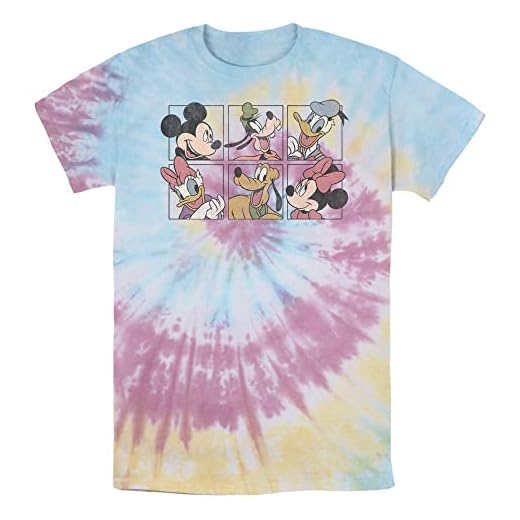 Disney Characters Mickey and Friends Grid Young Men's Short Sleeve Tee Shirt, BLU/PNK/LY, Medium