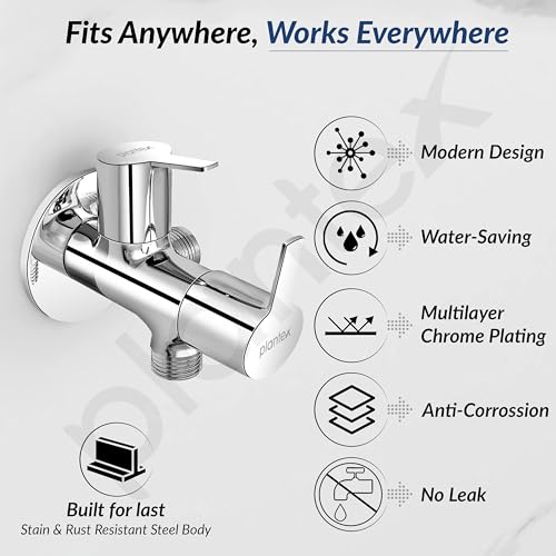 Image of Plantex Angle Valve 2 in 1 /Two Way Angle Cock Tap with Brass Spindle and Wall Flange /Angle Valve for Bathroom-(Chrome)