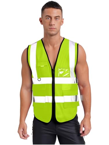 YEAHDOR Gilet di Sicurezza ad Alta Visibilitá Uomo Waistcoat Veste Giacca da Lavoro Giubbotto Riflettente Ideali per Cantiere Conducenti Assistenza Stradale Giallo fluorescente Taglia unica