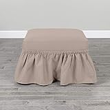 Serta | Relaxed Fit Durable Woven Linen Canvas Furniture Slipcover (Ruffle Ottoman, Khaki)