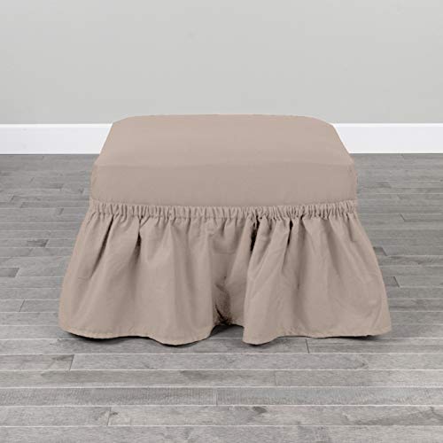Serta | Relaxed Fit Durable Woven Linen Canvas Furniture Slipcover (Ruffle Ottoman, Khaki)