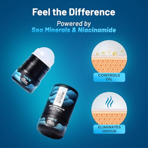 Image of Wild Stone Wave Anti-Odour Roll On For Men, 50ml | Up to 72-Hour Odour Control | With Sea Minerals & Niacinamide | Skin Friendly & Itch Free Deodorant Roll On | Long-Lasting Freshness