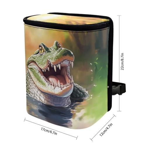 Image of DISNIMO Crocodile Hanging Car Trash Can Black Car Garbage Storage Bag with Lid Auto Rubbish Bin Leak-Proof Cars Trash Can Portable Organizer for Men Women Keeps Clean