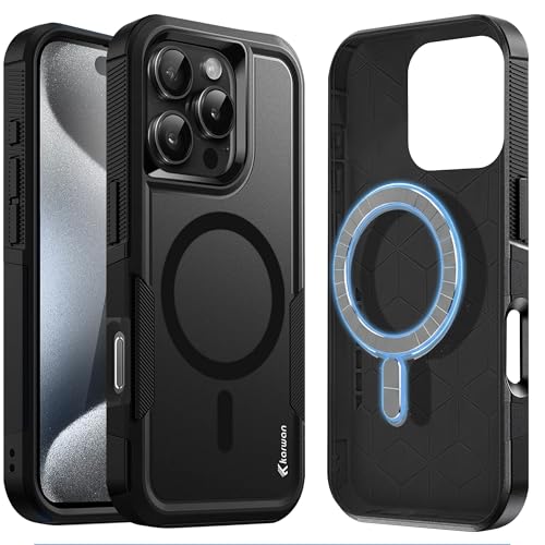 Image of KARWAN Tough Shockproof Back Case Cover Compatible with iPhone 16 Pro,Dual Layer Armor Protection with Matt Finish, Heavy Duty Rugged Cover with Magnetic MagEase Wireless Charging (Black)