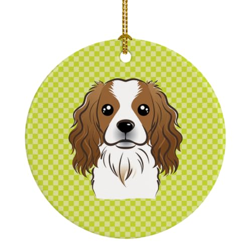Caroline's Treasures Checkerboard Lime Green Cavalier Spaniel Ceramic Ornament Christmas Tree Hanging Decorations for Home Christmas Holiday, Party, Gift, 3 in, Multicolor