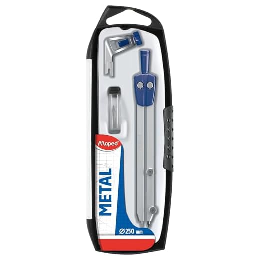 Maped - Material Escolar - Start Caja 3 Piezas - Compás Escolar de Precisión - Incluye 1 Abrazadera Universal y 1 Estuche de Minas - Brazos de Metal para Mejorar la Rigidez