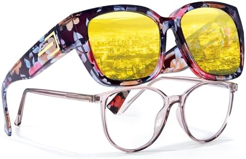 LVIOE Night Vision Driving Glasses Fit Over Prescription Glasses, Wrap Around Nighttime Anti Glare Polarized N4203