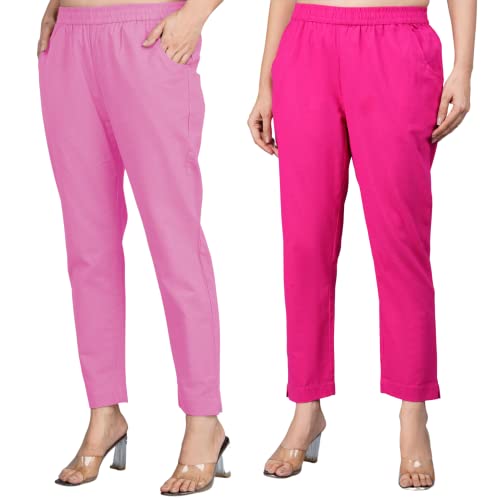 Image of Regular Fit Fully Elastic Waist Ankle Length Premium Cotton Casual Trouser Pant (Combo Pack of 2)