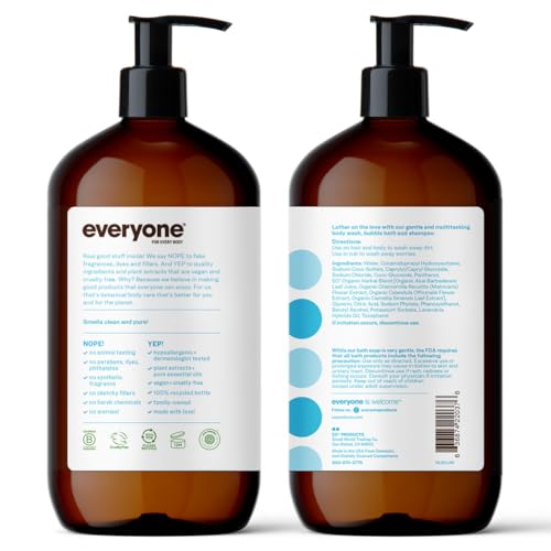 Image of Everyone 3-in-1 Soap,Body Wash,Bubble Bath,Shampoo,32 Ounce,Unscented,made for Men and Women,(Pack of 4)