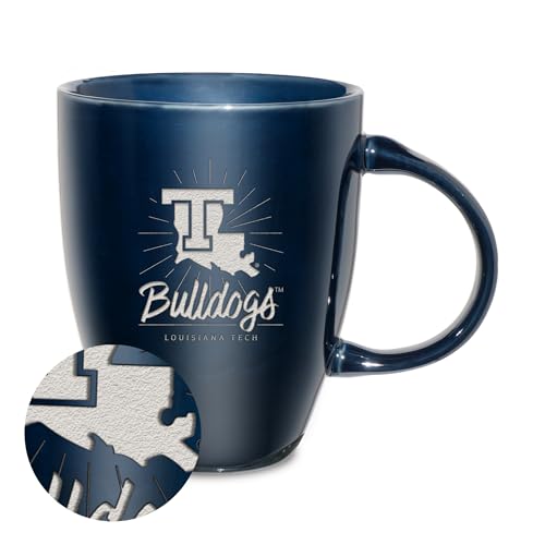 Rico Industries NCAA Louisiana Tech Bulldogs Sunburst Navy 18oz Laser Engraved Ceramic Lustre Mug