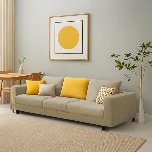 Image of Galib 3 Seater Sofa Set for Living Room (Cream Fabric) Premium Fabric Sofa Set