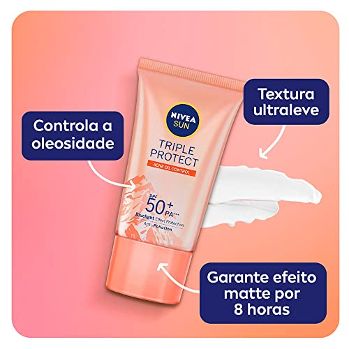 NIVEA SUN Protetor Solar Facial Tripla Proteção Loção Antiacne FPS 50 40ml - Com fórmula ultraleve e