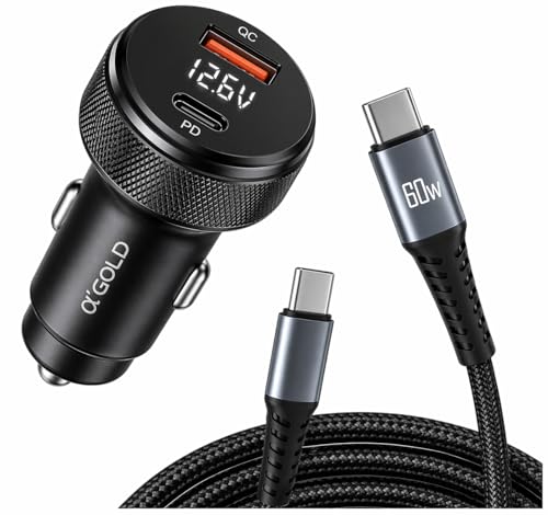 Carregador Veicular Super Turbo 60W – 2 USB-C Power Delivery + USB-A Quick Charge com Cabo Incluso para iOS e Android