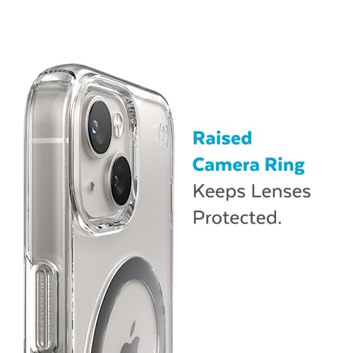 Image of Speck Clear iPhone 14 Plus Case - Drop Protection, Scratch Resistant, Dual Layer Slim Phone Case for 6.7 Inch iPhones 14 Plus - MagSafe Compatible - Anti-Yellowing - Presidio Perfect - Clear /Silver
