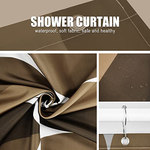Gelbchu Brown Geometric Shower Curtain, Waterproof Design And Polyester, Quick-Drying, Weighted Hem, Brown Fabric Shower Curtains Set For Bathroom W 72 X H 72, Durable And Washable With 12 Hooks #TOP5