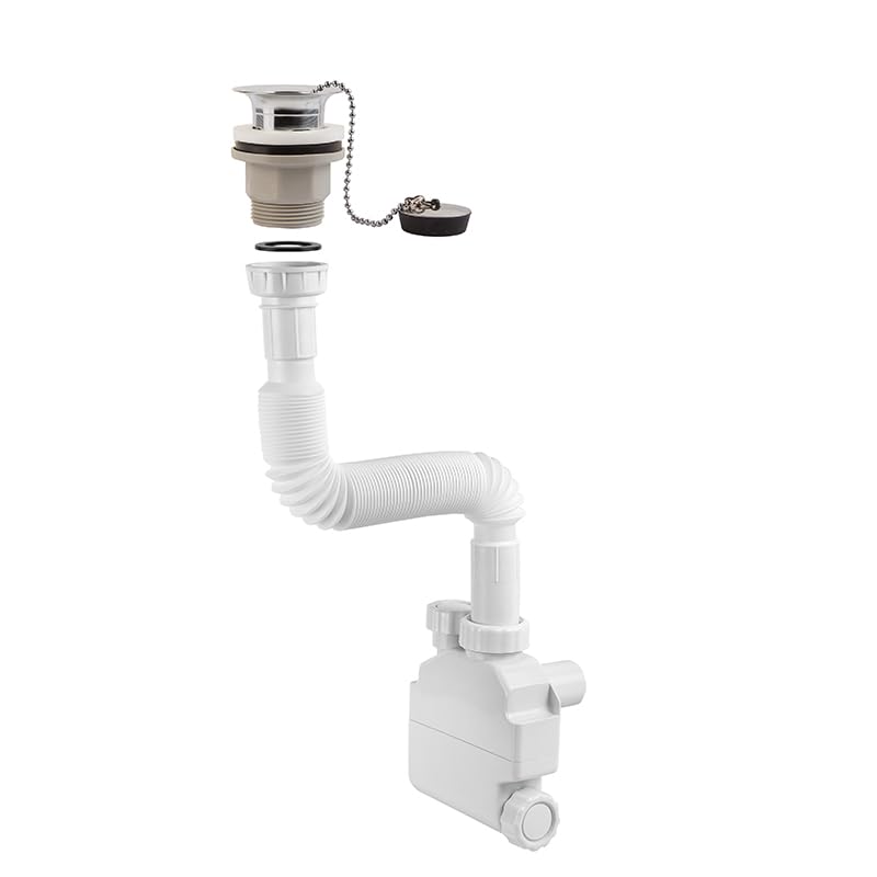Kit di scarico per lavabo con piletta, sifone esterno e tubo corrugato in plastica 1“1/4 - Idral