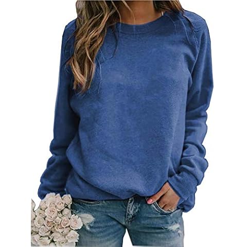 Smile Fish Women Long Sleeve Crewneck Sweatshirts Solid Soft Thin Pullover Tops(Royal Blue,XXL,8018) Cover