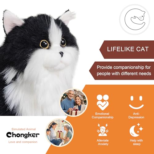 Image of Chongker Stuffed Animals Handmade Realistic Cat Plush Toy Companion for Elderly Adults Women Kids Cat Lover Surprise Gifts for Anniversary Birthday
