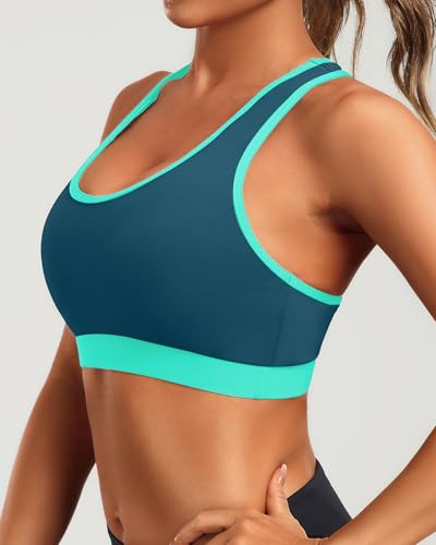 Image of Holipick Women's Sports Bra Bikini Tops Racerback Swim Top Scoop Neck Bathing Suits Top Modest Padded Crop Tops Swimsuit Only