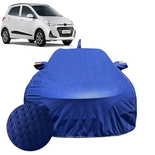 Image of Car Cover Compatible For Hyundai i10 Grand (2013-2019)| 100% Waterproof Cover with Antenna & REFLECTIVE Mirror Pockets | Dustproof, Scratchproof, Heatproof Car Cover |Soft Cotton Lining| BLUE
