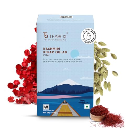 Image of Teabox Kashmiri Kesar Gulab Chai | From The Everlasting Beauty Of The Kashmir Valley | Mixed With The World's Rarest Saffron & Light Scented Roses | 250 Grams