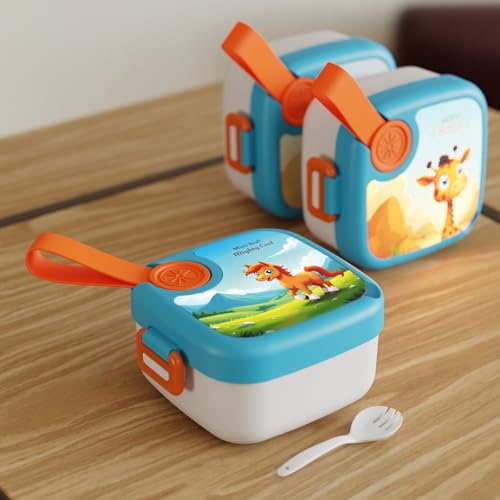 Image of Plastic Lunch Box with Spoon, Leak-Proof Kids Tiffin Box, Durable Eco-Friendly School Lunch Container for Boys & Girls | LUNCHMATE Mini But Mighty Cool (500 ML - Blue)