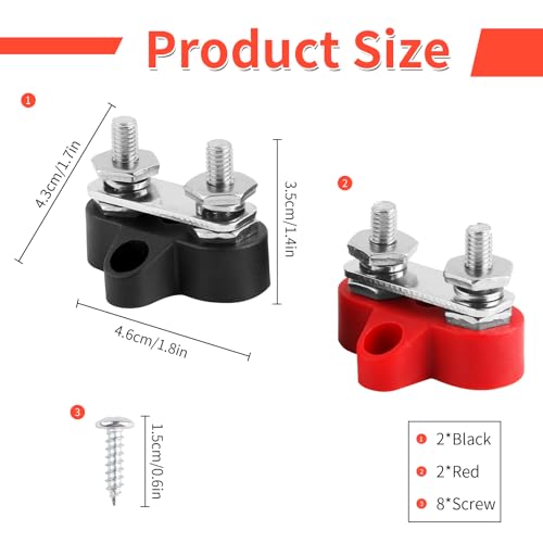RISF 4 Stück M6 Dual Anschlussbolzen Batterieklemmenblöcke 12-48v Batterie Sammelschiene Klemmblock für Wohnmobile, Camper, Wohnmobil (Schwarz und Rot)