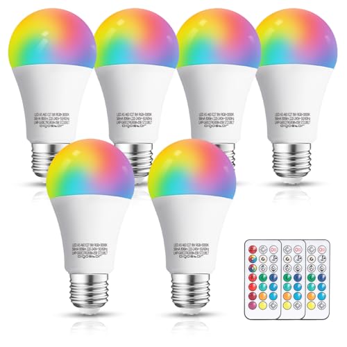 Aigostar 60W Equivalente Lampadine Colorate LED, RGBW Cambiare Colore Lampadina