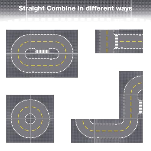 Image of Lekebaby 6 Pack Road Base Plates 10 inchx10 inch City Street Baseplates 100% Compatible with All Major Brands, 4 Curved /1 Straight /1 T-Junction