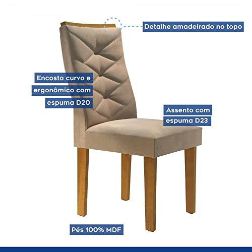 Conjunto Sala de Jantar Mesa Tampo de Vidro 8 Cadeiras Plus Germany Yescasa Ypê/off White/suede Pena