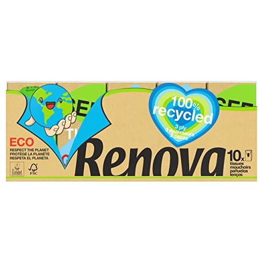 RENOVA Pañuelos de Bolsillo 100% Recycled - 10 Paquetitos