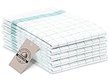 ZOLLNER 5 Strofinacci - canovacci in cotone 50x70 cm - burrazzi da cucina assorbenti e resistenti - a quadretti bianchi e turchesi - lavabili a 95°C - qualità gastronomica - certificato OEKO-TEX (R)
