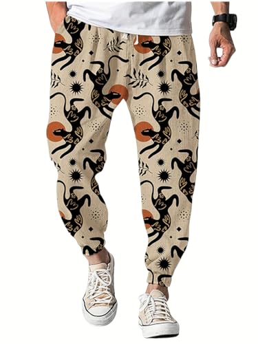 Calça de moletom masculina casual masculina estampada em 3D, calça esportiva com cordão e bolsos lat