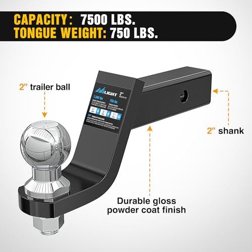 Image of Nilight Trailer Hitch Ball Mount with 2-Inch Ball & 5 /8 inch Hitch Pin Clip Fits 2-in Receiver 7500 lbs 4 inch Drop