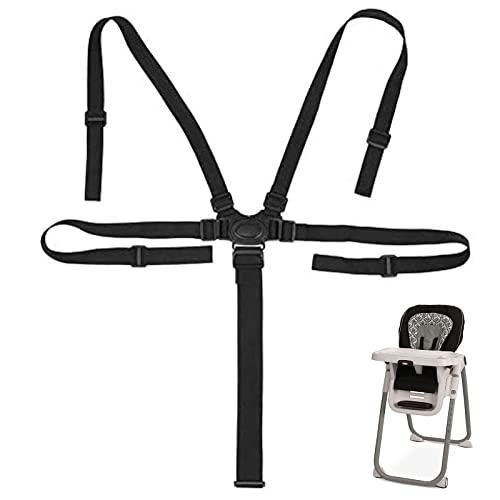 5 Punkt Hochstuhl Gurt, Verstellbarer Baby Sicherheitsgurt, Multifunktional Kinderschutzgurt, Universeller Babyhochstuhl Gurt für Hochstuhl/Kinderwagen, Kinderwagenbefestigung (Schwarz)