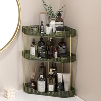 Lifewit 3-Tier Corner Bathroom Counter Organizer, Plastic Makeup Skincare Organizers Storage Countertop, Large Sink Cosmetic Perfume Shelf for Bedroom, Dresser, Kitchen, Vanity, Green, 39 cm/15inch(H)