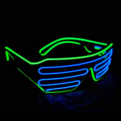 Pinfox Glow Shutter Neon Rave Flashing Glasses El Wire Led Sunglasses Light Up Dj Costumes For Party, 80S, Edm Rb03 (Light Green - Blue) #TOP2