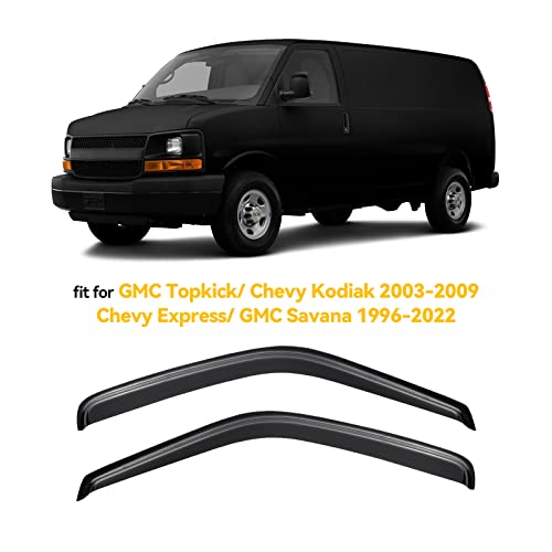Image of Window Visors for Chevrolet(Chevy) Express /GMC Savana 1996-2025, Rain Guards Shield Vent Shade Deflector Dark Smoke for GMC Topkick C4500 C5500 03-09 / Chevy Kodiak 03-09, Tape-On, 2PCS
