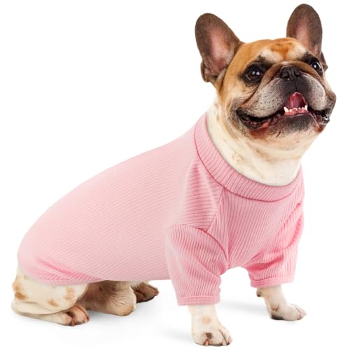 Pullover Leggero Per Cani In Maglia A Costine, T-Shirt Tipo Maglioncino Per Uso Quotidiano, Abbigliamento Confortevole Per Bulldog Francese E Beagle, Ideale Per Casa E Passeggiate, Rosa Fiorita L