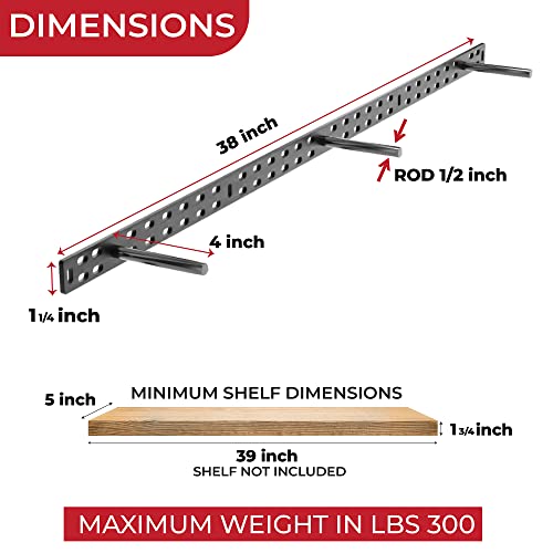 Set Of 2 Floating Shelf Brackets 38 Inch Multiple Mounting Location Hit 3 Studs Heavy Duty Perfect Bracket For Long Shelf/ Hidden Wall Shelves Support Hardware Kitchen/Living Room/Office (4 Inch Rods) #TOP1