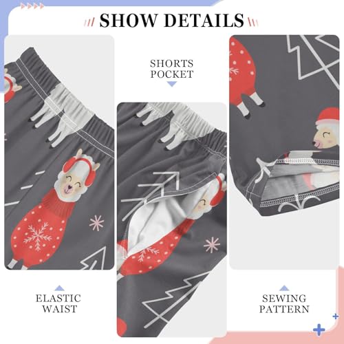 ZZXXB Llama with Xmas Hats Boys Long Pants Soft Trousers Elastic Waist Kids Lounge Bottoms with Pockets S-XL4