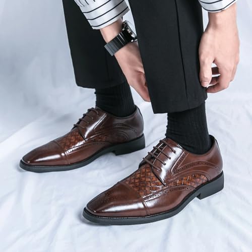 Men’s Formal Oxfords Dress Shoes, Round Toe Lace-up Casual Leather Derby Shoes Wedding Work Office2