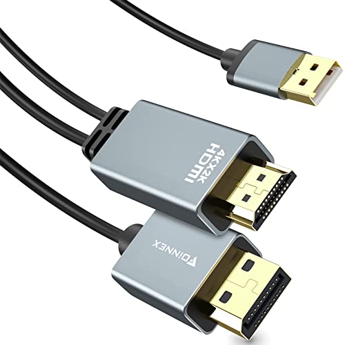 FOINNEX Cable HDMI a DisplayPort, Cable HDMI a Display Port 4K@60Hz, Activo Cable HDMI Macho a DP Macho con Audio, HDMI a DP Cable para Xbox One,360,NS,Mac Mini, PC a Monitor, Unidireccional, 2M Cover