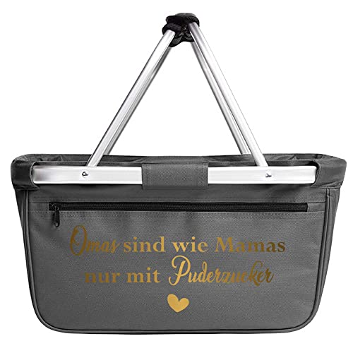 Einkaufskorb faltbar I Omas sind wie Mamas nur mit Puderzucker I Faltkorb 28L Geschenk Geburtstag Oma (anthrazit) Cover